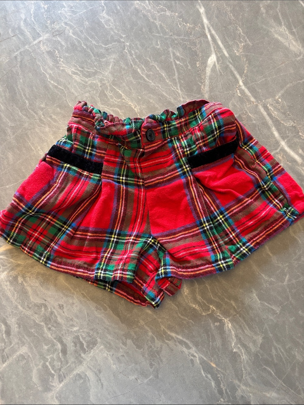 wonder nation Red Plaid Shorts with Black Velvet Trim